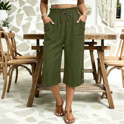 Pantalon large en coton et lin pour femme