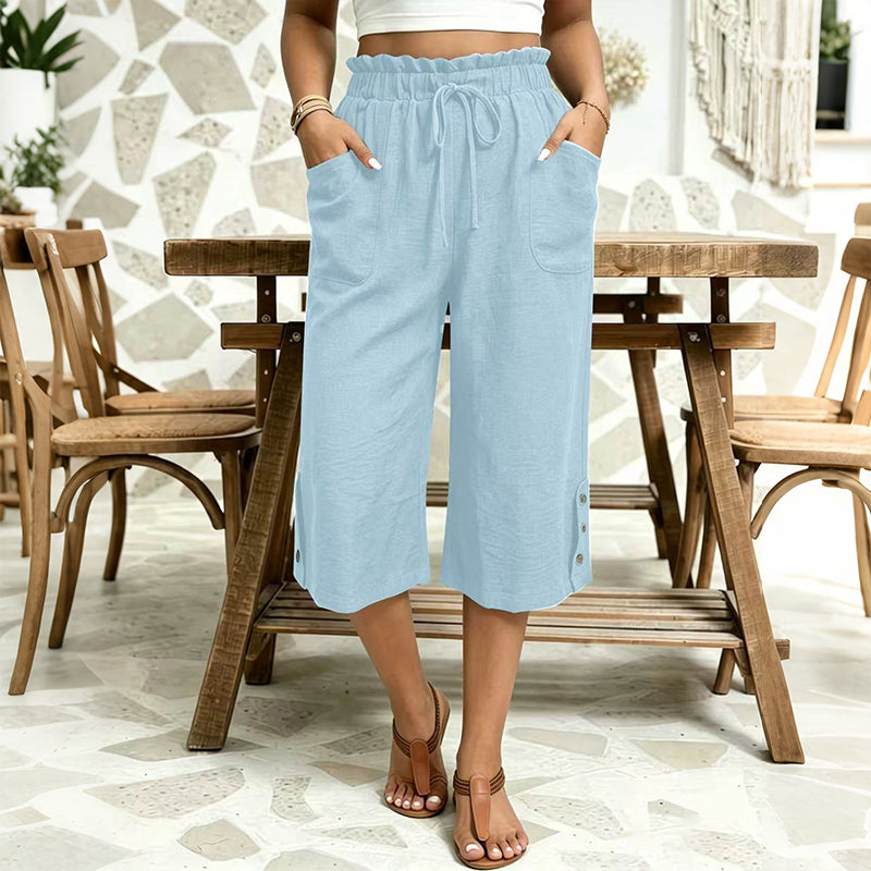 Pantalon large en coton et lin pour femme