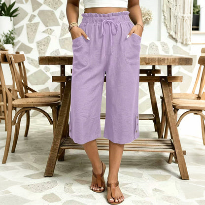 Pantalon large en coton et lin pour femme