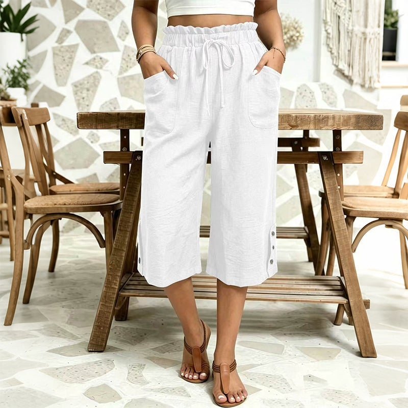 Pantalon large en coton et lin pour femme