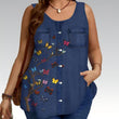 👕 Débardeur Femme Style Jean à Imprimé Papillon – Sans Manches, Boutonné et Poches Avant🌿