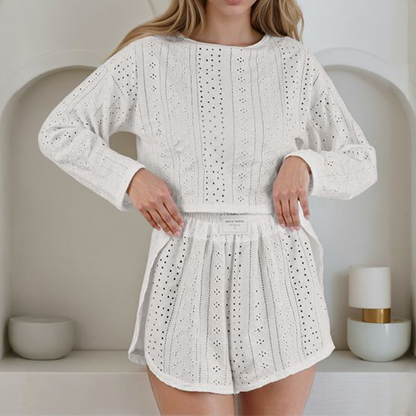Ensemble 2 pièces d'été pour femme en maille ajourée