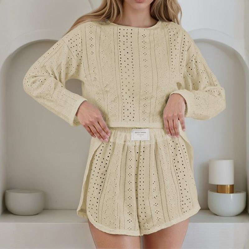 Ensemble 2 pièces d'été pour femme en maille ajourée