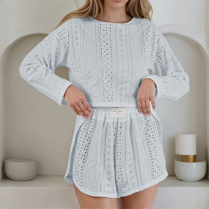 Ensemble 2 pièces d'été pour femme en maille ajourée