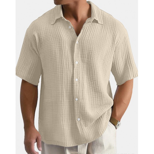 👔 Chemise Homme Manches Courtes en Coton Froissé Léger – Col Chemise Décontractée Été🤍 look chic décontracté pour bureau et quotidien