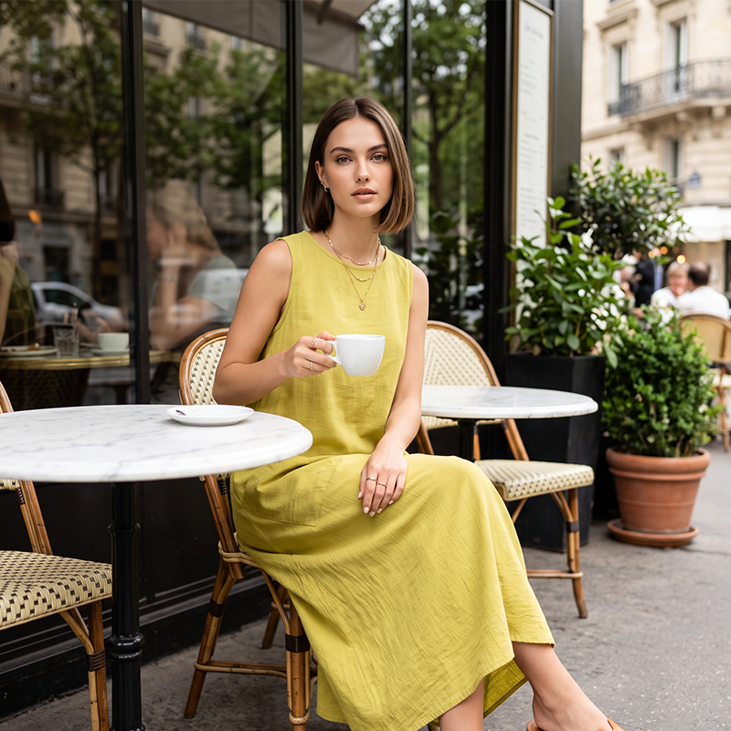 🔥-50%👗 Robe Longue Femme Sans Manches en Coton – Col Rond, Poches et Coupe Linen Look Décontractée🌿 tissu respirant