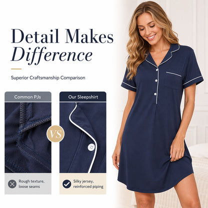 ☁️ Chemise de nuit ample à manches courtes — Tissu extensible ultra-doux | Respirante | Ne serre jamais et ne gêne pas les mouvements