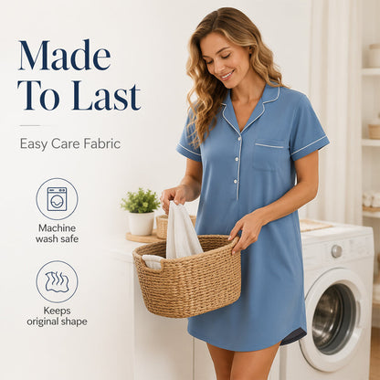 ☁️ Chemise de nuit ample à manches courtes — Tissu extensible ultra-doux | Respirante | Ne serre jamais et ne gêne pas les mouvements