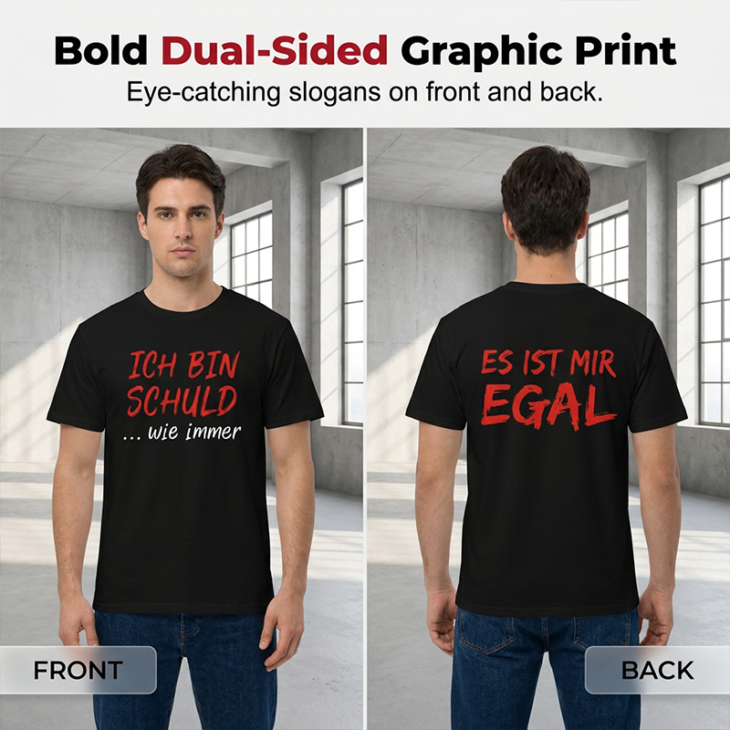 👕 50% DE RÉDUCTION ! 🎁 T-Shirt Noir Allemand – Polyester – Slogan Humoristique Double Face for Homme