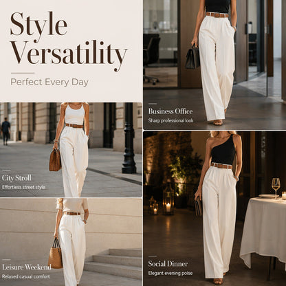 Nouveauté ✨👖 Pantalon fluide taille haute aux teintes douces – Une élégance sans effort, du bureau aux sorties en ville