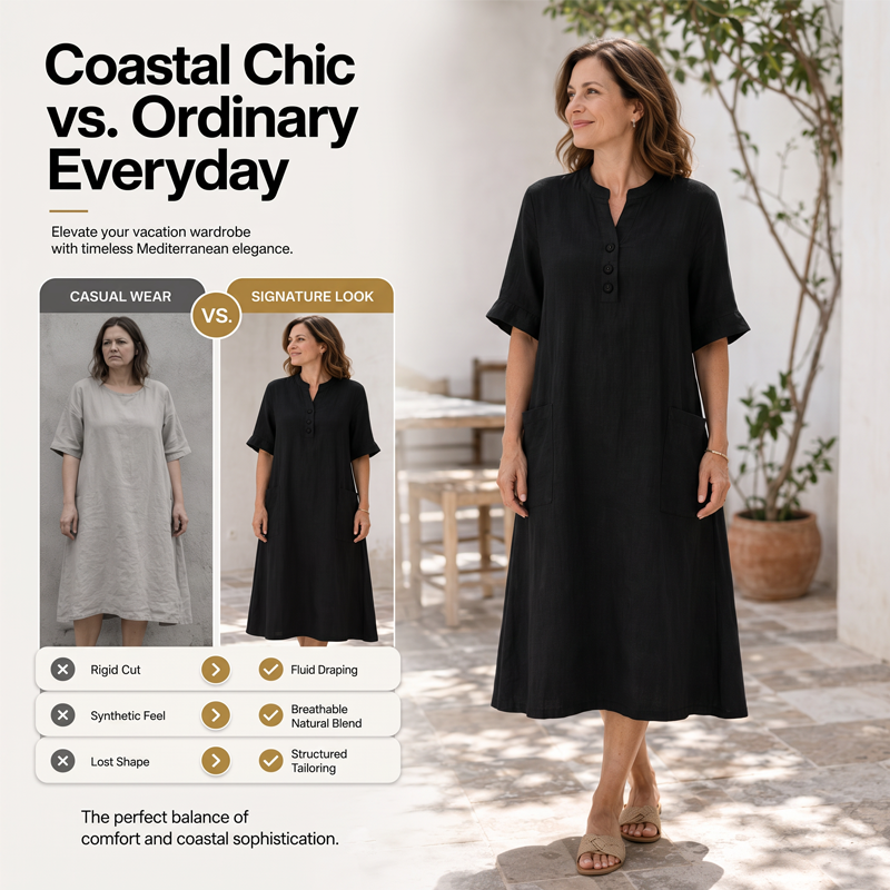 🔥‑50%🍃 Coupe ample sans serrement, multiples coloris unis disponibles，Robe midi décontractée femme