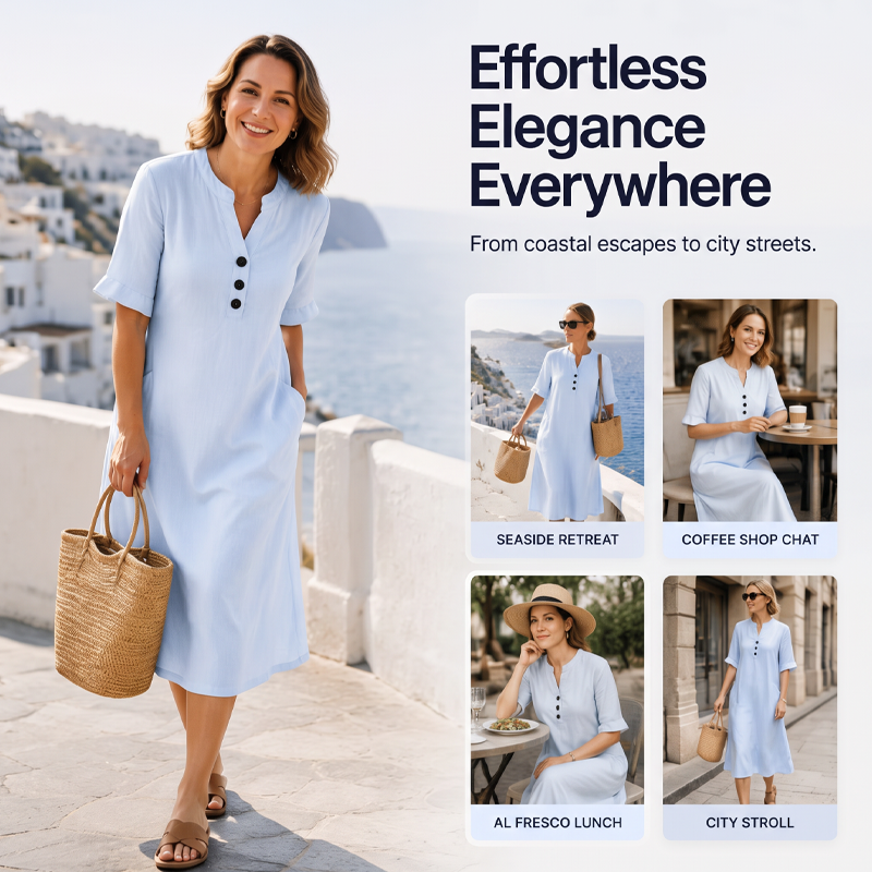 🔥‑50%🍃 Coupe ample sans serrement, multiples coloris unis disponibles，Robe midi décontractée femme