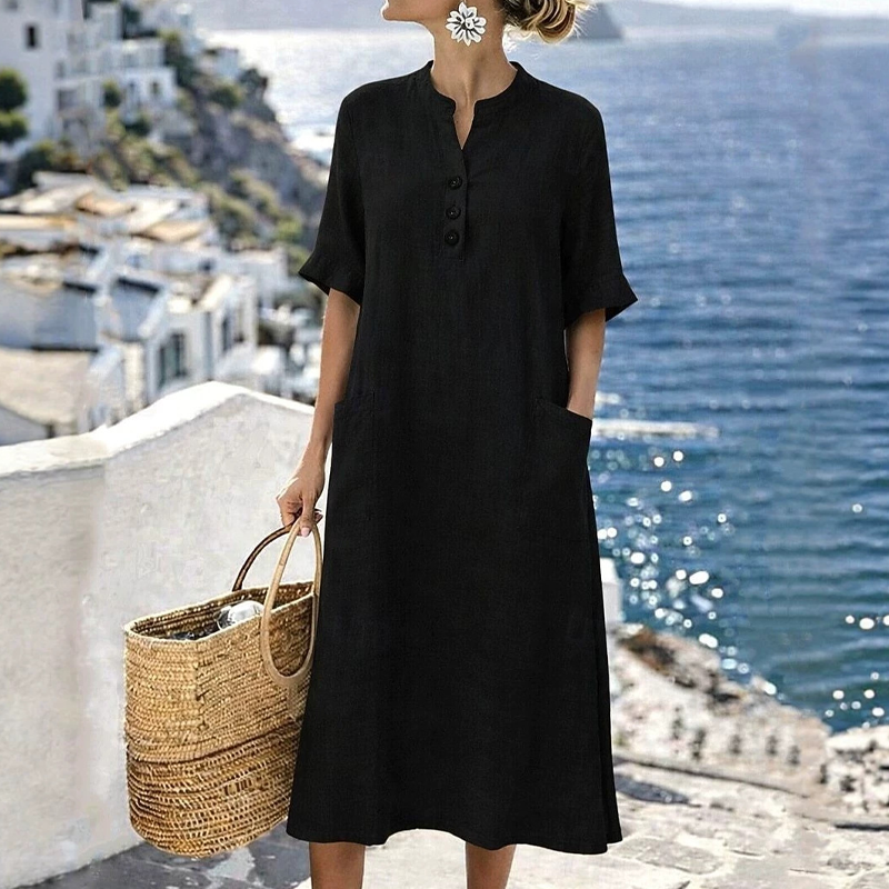 🔥‑50%🍃 Coupe ample sans serrement, multiples coloris unis disponibles，Robe midi décontractée femme