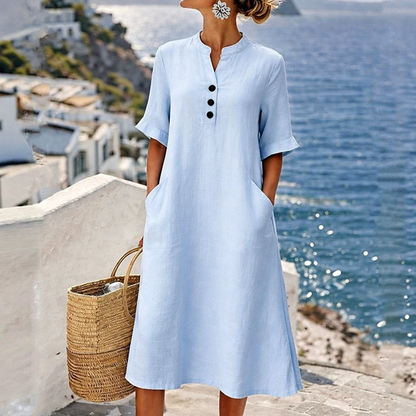 🔥‑50%🍃 Coupe ample sans serrement, multiples coloris unis disponibles，Robe midi décontractée femme