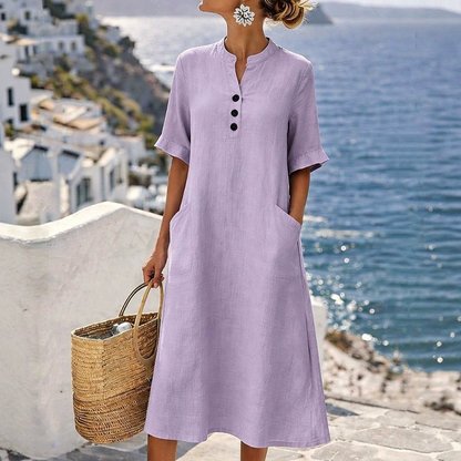 🔥‑50%🍃 Coupe ample sans serrement, multiples coloris unis disponibles，Robe midi décontractée femme