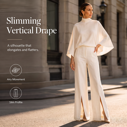 Ensemble Deux Pièces Femme Haut Cape Col Montant + Pantalon Large Fendu Devant, Tenue Chic Bureau et Soirée🔥-53%🍃 Deux-pièces confortable taille haute, disponible en grande taille pour toutes les morphologies