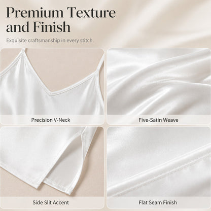 👗 Chemise de Nuit Femme en Satin Unie – Bretelles Fines, Col en V et Fentes Latérales🍃 Robe de sommeil coupe loose sans serrement, plusieurs couleurs unies