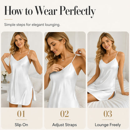 👗 Chemise de Nuit Femme en Satin Unie – Bretelles Fines, Col en V et Fentes Latérales🍃 Robe de sommeil coupe loose sans serrement, plusieurs couleurs unies