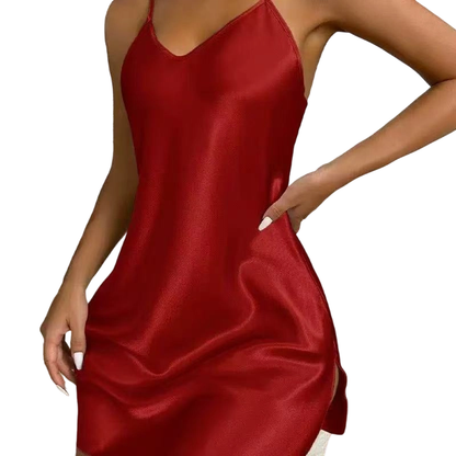 👗 Chemise de Nuit Femme en Satin Unie – Bretelles Fines, Col en V et Fentes Latérales🍃 Robe de sommeil coupe loose sans serrement, plusieurs couleurs unies