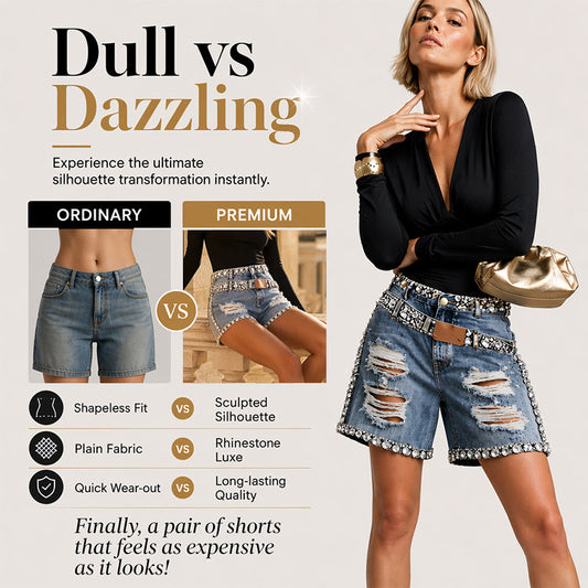 🩳 Short Jean Femme Taille Haute – Effiloché, Déchiré, Strass🍃 Short jean femme été, facile à associer avec tee-shirt, blouse ou top