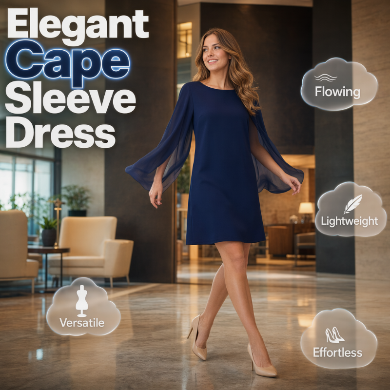 👗Robe courte femme élégante col rond, manches cape fendues fluides, coupe droite unie pour cocktail et bureau🍃 Robe décontractée coupe confortable, disponible en grande taille pour toutes silhouettes🔥-50%