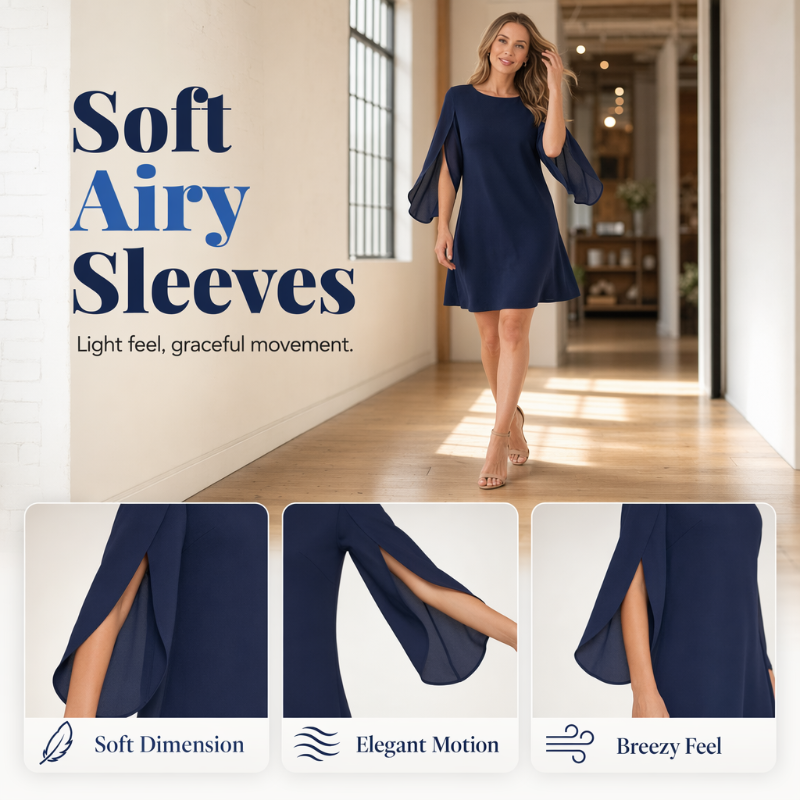 👗Robe courte femme élégante col rond, manches cape fendues fluides, coupe droite unie pour cocktail et bureau🍃 Robe décontractée coupe confortable, disponible en grande taille pour toutes silhouettes🔥-50%