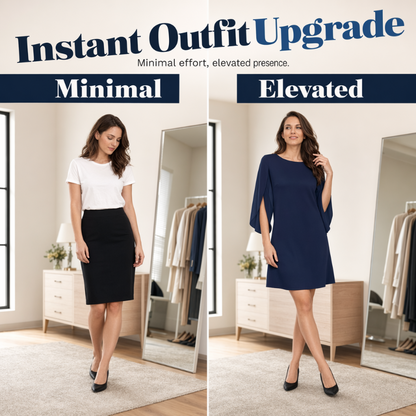 👗Robe courte femme élégante col rond, manches cape fendues fluides, coupe droite unie pour cocktail et bureau🍃 Robe décontractée coupe confortable, disponible en grande taille pour toutes silhouettes🔥-50%