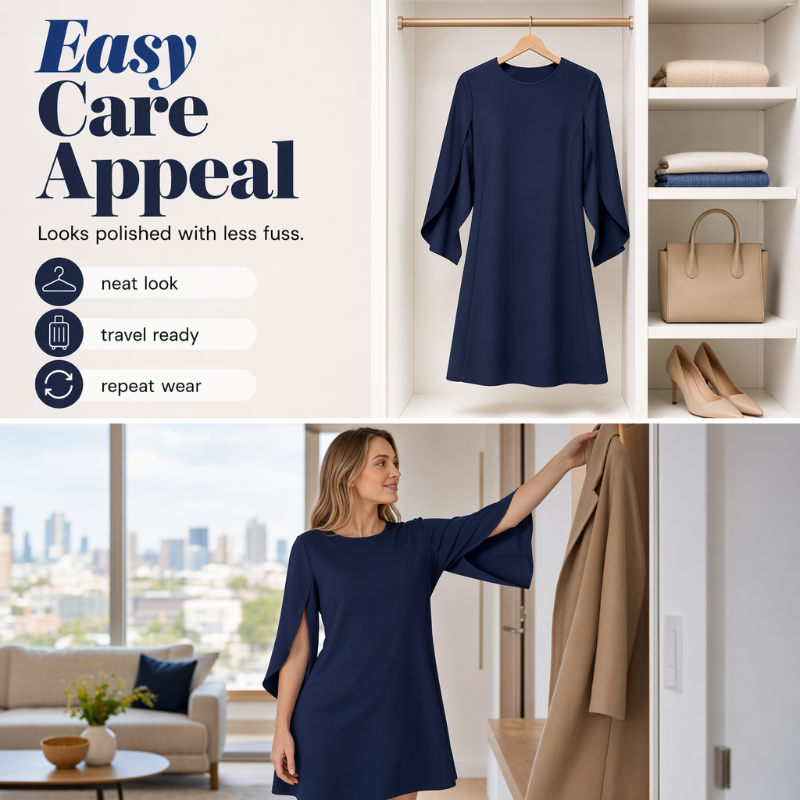 👗Robe courte femme élégante col rond, manches cape fendues fluides, coupe droite unie pour cocktail et bureau🍃 Robe décontractée coupe confortable, disponible en grande taille pour toutes silhouettes🔥-50%