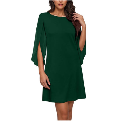 👗Robe courte femme élégante col rond, manches cape fendues fluides, coupe droite unie pour cocktail et bureau🍃 Robe décontractée coupe confortable, disponible en grande taille pour toutes silhouettes🔥-50%