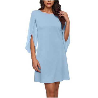 👗Robe courte femme élégante col rond, manches cape fendues fluides, coupe droite unie pour cocktail et bureau🍃 Robe décontractée coupe confortable, disponible en grande taille pour toutes silhouettes🔥-50%