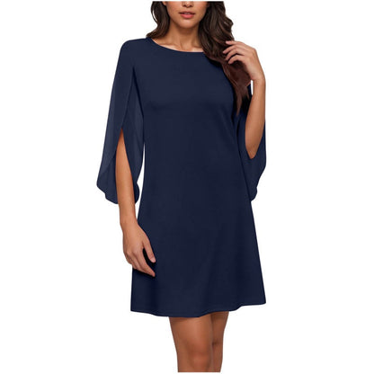 👗Robe courte femme élégante col rond, manches cape fendues fluides, coupe droite unie pour cocktail et bureau🍃 Robe décontractée coupe confortable, disponible en grande taille pour toutes silhouettes🔥-50%