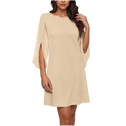 👗Robe courte femme élégante col rond, manches cape fendues fluides, coupe droite unie pour cocktail et bureau🍃 Robe décontractée coupe confortable, disponible en grande taille pour toutes silhouettes🔥-50%
