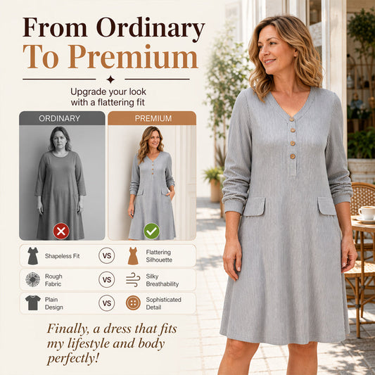Robe en maille à rayures verticales et col en V pour femme
