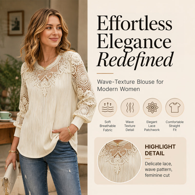 🔥‑50 % 🤍 Top raffiné avec broderie en dentelle, tissu froissé confortable