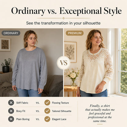 🔥‑50 % 🤍 Top raffiné avec broderie en dentelle, tissu froissé confortable