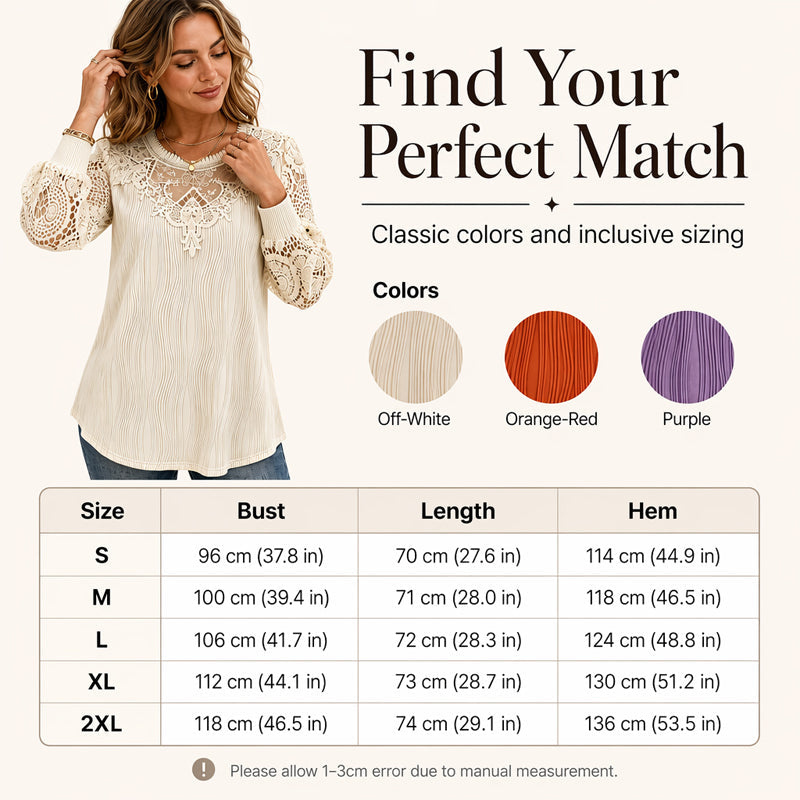 🔥‑50 % 🤍 Top raffiné avec broderie en dentelle, tissu froissé confortable