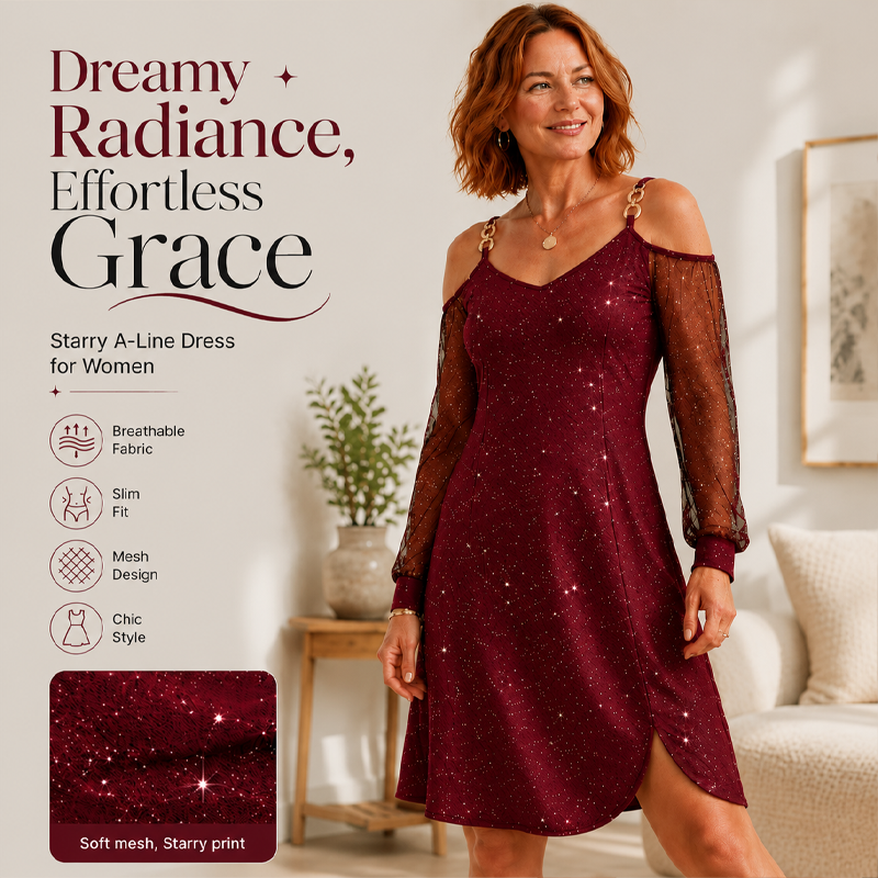 🌿 Robe épaules dénudées pailletée, détail noué et coupe droite pour allure élégante et lumineuse