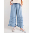 🔥-56%, Pantalon large femme en denim Tencel, taille élastique à cordon de serrage, ourlet à franges et volants décoratifs, coupe culotte ample🍃 Coupe confort sans contrainte