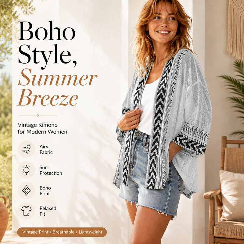 🔥‑40%🌿 Cardigan ouvert à motifs géométriques, coupe légère et décontractée pour un look boho chic🍃 Coupe confortable sans serrement