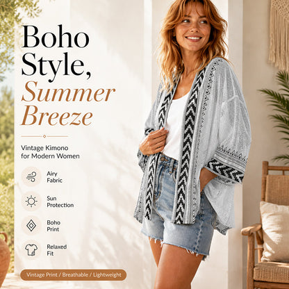 🔥‑40%🌿 Cardigan ouvert à motifs géométriques, coupe légère et décontractée pour un look boho chic🍃 Coupe confortable sans serrement