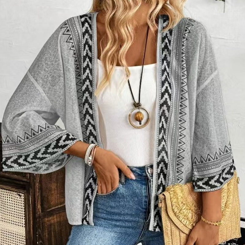 🔥‑40%🌿 Cardigan ouvert à motifs géométriques, coupe légère et décontractée pour un look boho chic🍃 Coupe confortable sans serrement