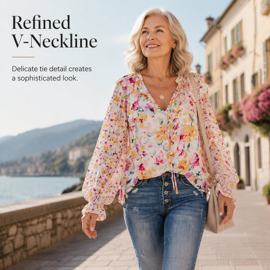 🌸💐 Haut à col en V respirant à imprimé floral pour femme