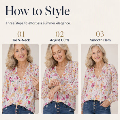 🌸💐 Haut à col en V respirant à imprimé floral pour femme