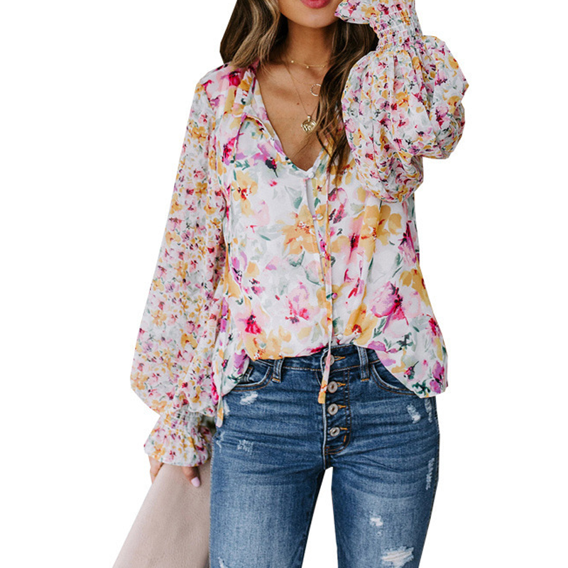 🌸💐 Haut à col en V respirant à imprimé floral pour femme
