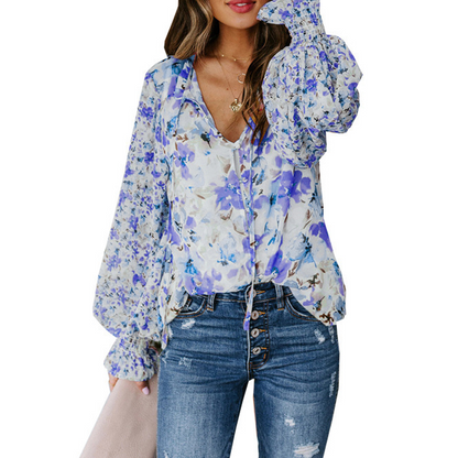 🌸💐 Haut à col en V respirant à imprimé floral pour femme