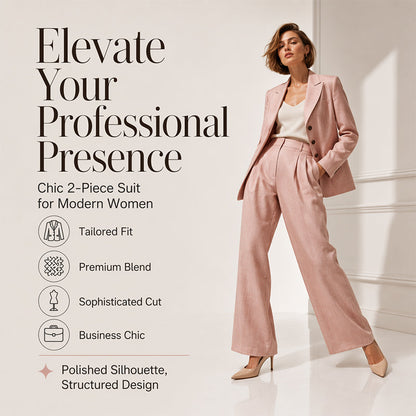 🤍 Ensemble tailleur décontracté rose texturé, blazer boutonné et pantalon large pour allure élégante