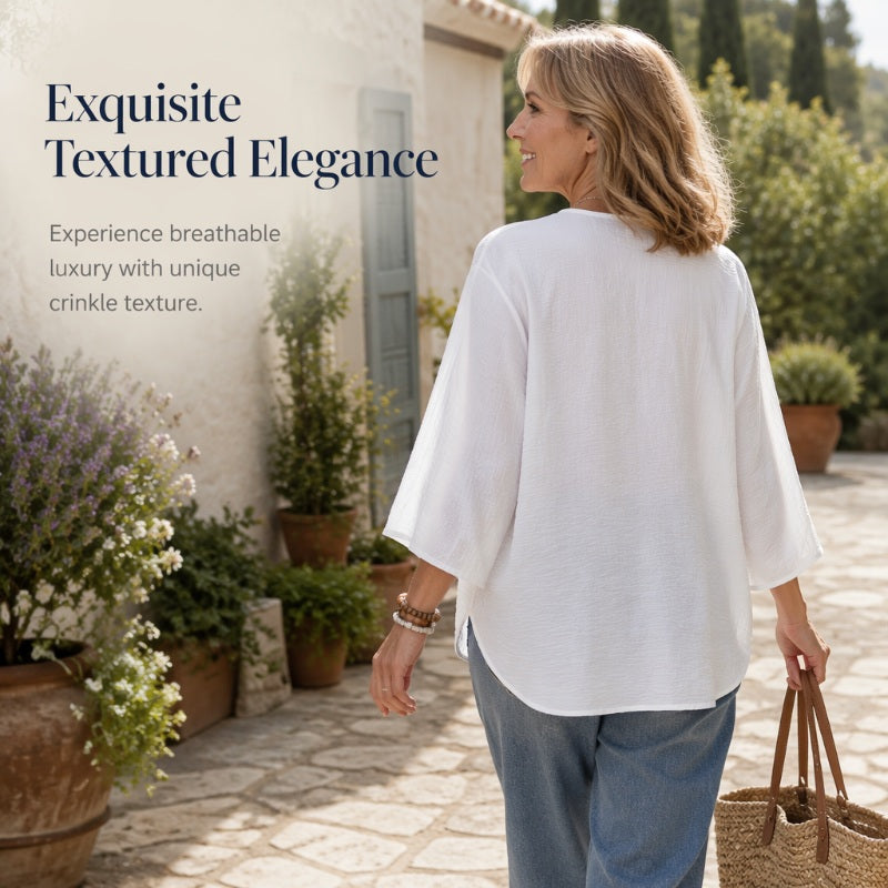 Cardigan boutonné pour femme à col en V, manches trois-quarts amples, tissu texturé léger, coupe décontractée pour usage quotidien 🔥 - 57 % 🍃 Coupe ample sans serrement, plusieurs coloris unis polyvalents