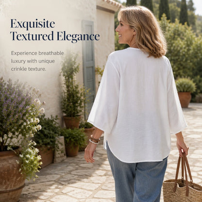 Cardigan boutonné pour femme à col en V, manches trois-quarts amples, tissu texturé léger, coupe décontractée pour usage quotidien 🔥 - 57 % 🍃 Coupe ample sans serrement, plusieurs coloris unis polyvalents