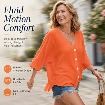 Cardigan boutonné pour femme à col en V, manches trois-quarts amples, tissu texturé léger, coupe décontractée pour usage quotidien 🔥 - 57 % 🍃 Coupe ample sans serrement, plusieurs coloris unis polyvalents