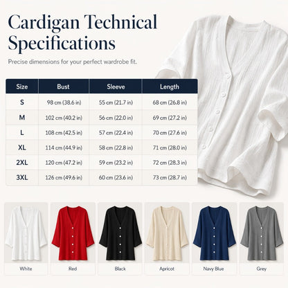 Cardigan boutonné pour femme à col en V, manches trois-quarts amples, tissu texturé léger, coupe décontractée pour usage quotidien 🔥 - 57 % 🍃 Coupe ample sans serrement, plusieurs coloris unis polyvalents